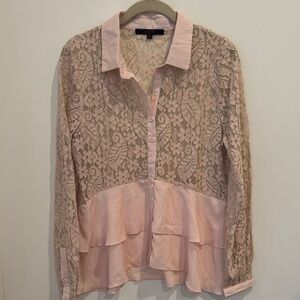 Chic Pink Lace Blouse with Button-Up Design